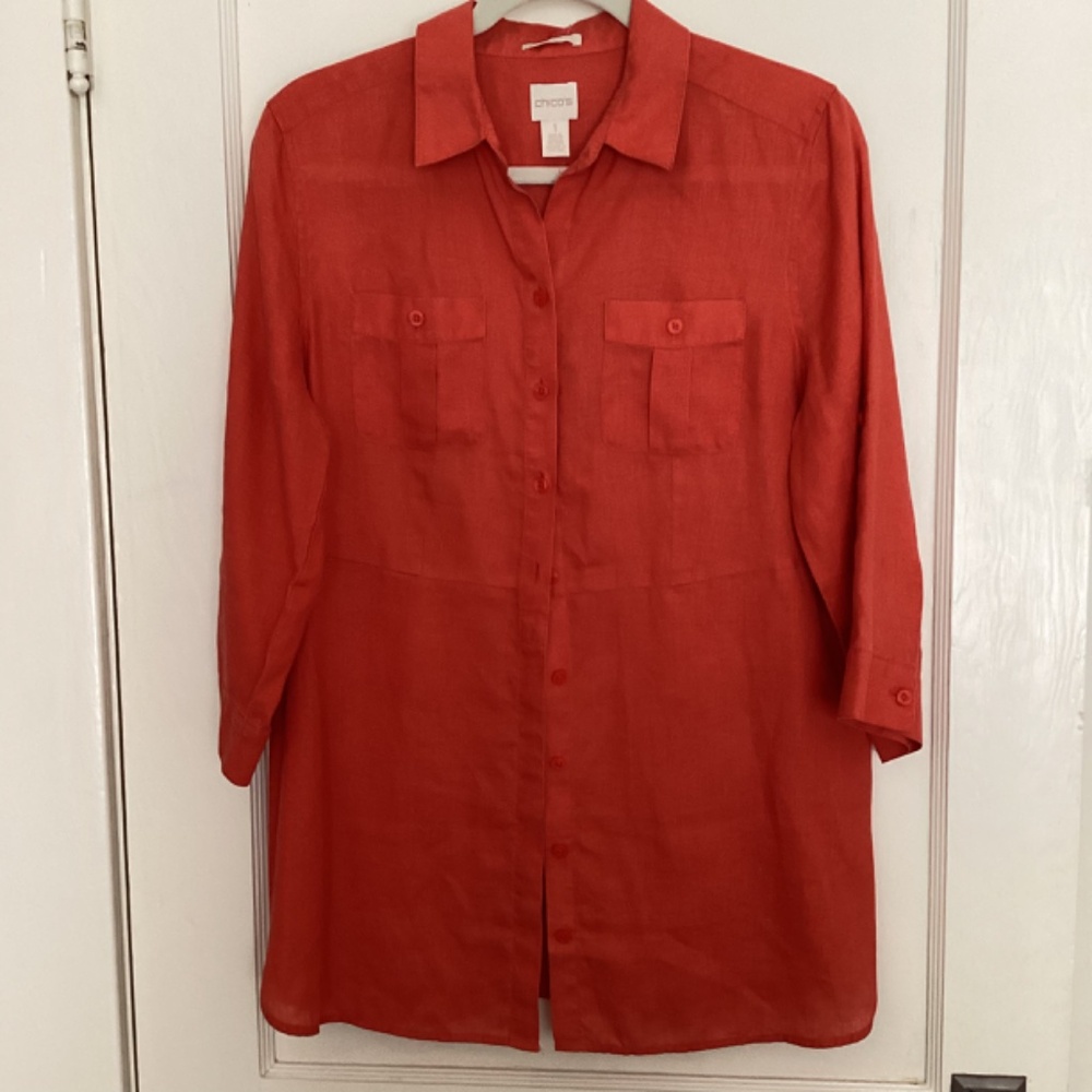 CHICOS All Linen Button-down Tunic Blouse, Sz 1 (small; 8)